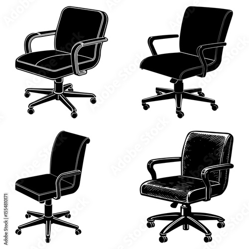 Office chairs in various styles isolated on white background collection