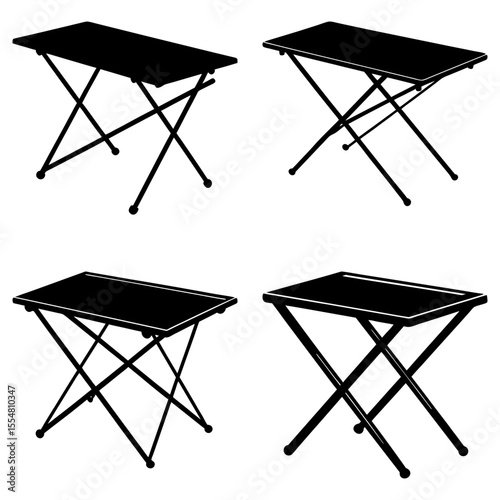 Four folding tables isolated on white background in a simple arrangement