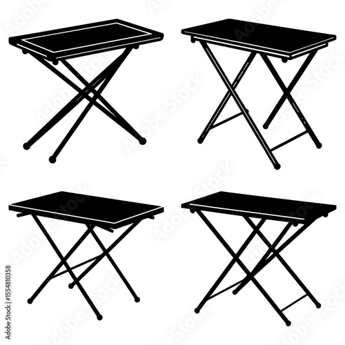 Four folding tables isolated on white background in different styles