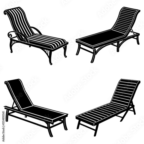 Four lounge chairs isolated on white background in various positions