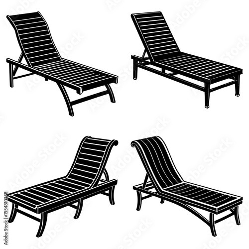 Four lounge chairs isolated on white background with curved frames