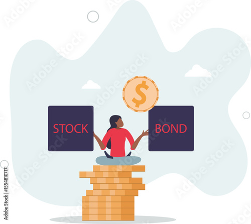 Diversify portfolio investment, rebalance between stocks and bonds, passive invest wealth accumulate concept. character life .