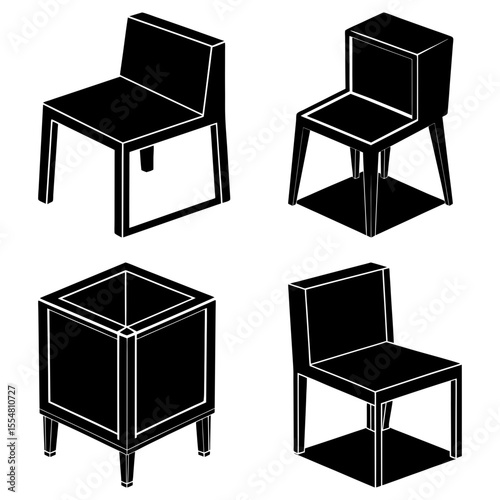 Four modern chair designs isolated on white background