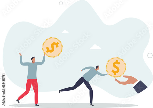 Living paycheck to paycheck, financial problem, get monthly income to pay for debt and loan or monthly expense concept. character life .