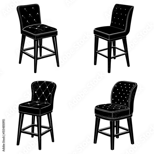 Four elegant barstools isolated on white background in a simple design