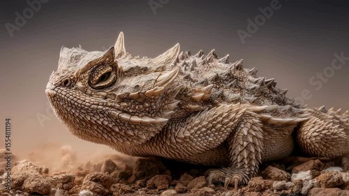 Majestic Horned Lizard in Desert Habitat - Close Up Portrait