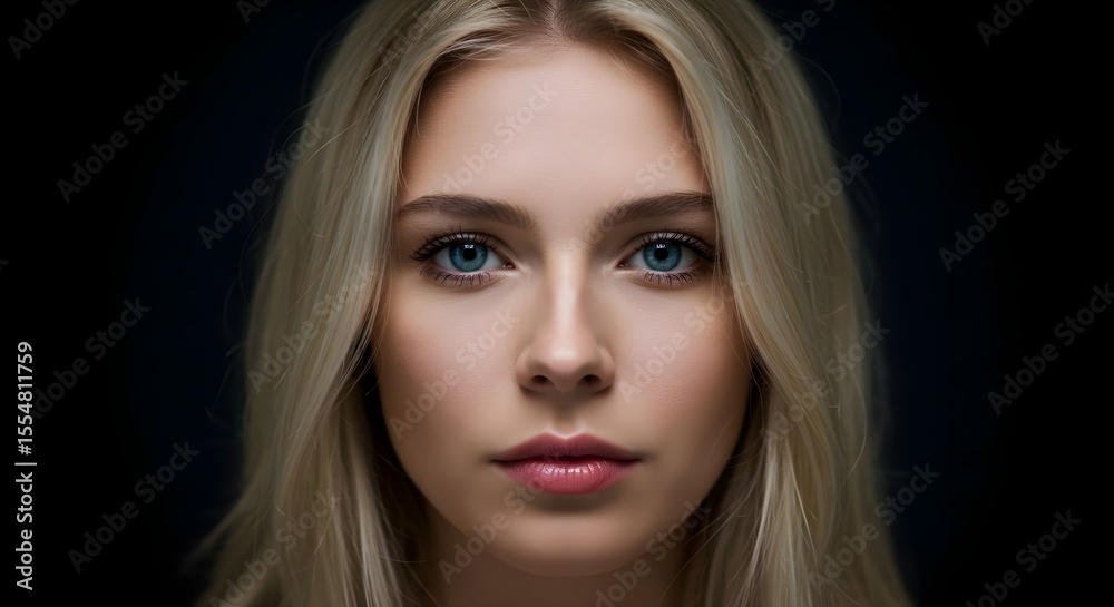 Fototapeta premium Woman, Girl, Female, Close-up Portrait of a Young Woman with Blonde Hair and Blue Eyes