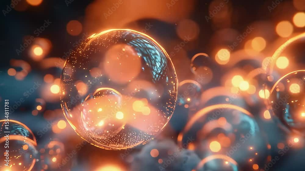 Glowing abstract ball with digital particles in dark smoky background footage