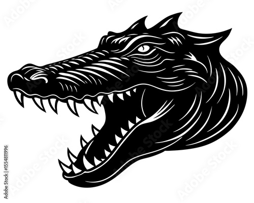 Crocodile Head Silhouette Vector Illustration, Reptile Icon Design


