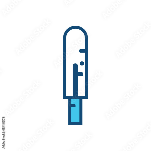 Modern flat-style vector icon of a swab test kit, commonly used for COVID-19 and other infectious disease testing. Perfect for use in medical illustrations, lab testing graphics.