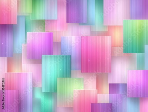 A colorful background with pink, green, and blue squares
