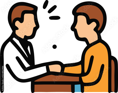 Doctor and patient holding hands in consultation. Suitable for healthcare, medical, empathy, support, partnership, trust, communication, and medical professionals.