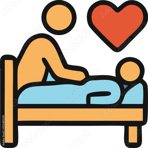 Loving care being given in a bed, with one person looking after another, suitable for healthcare or caregiver concepts. Patient support with kindness in a home setting.