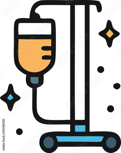 Illustration of an IV drip stand, ideal for medical and healthcare designs, hospital settings, infirmary concepts, and patient care visuals.