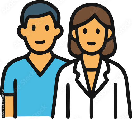 Male nurse and female doctor standing together in a hospital. Suitable for healthcare, medical, teamwork, and diversitythemed designs.