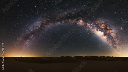 Stunning panorama of the Milky Way arching over a serene desert landscape at night
