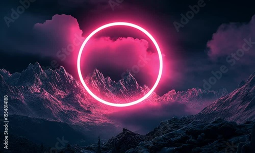 Neon Pink Ring Over Mountains