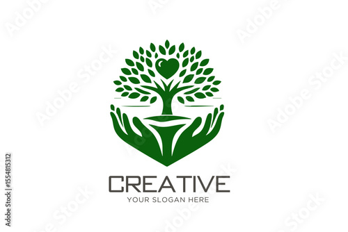Charity  Logo Design with Tree and Hand.