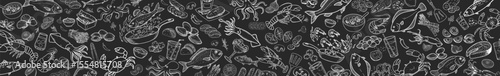 Illustrations of lobster and squid drawn with fresh fish and vegetables. Can be used in old-style menus.