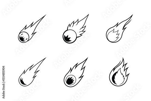 fireball icon line art vector illustration