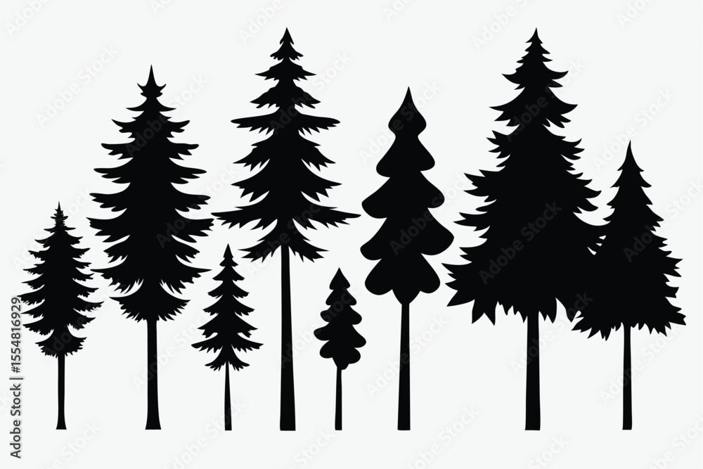 Obraz premium Silhouettes of evergreen trees in a forest&nbsp;setting