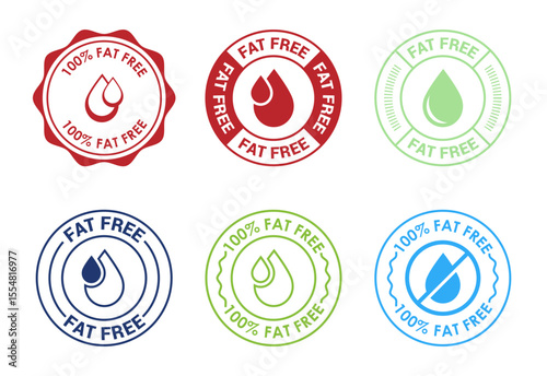 Fat free icons set design. Zero fat circle badge label for dietary product symbol