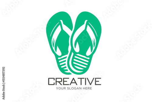 Tropical Beach Sandal Logo Design. Cool Slipper Logo Design