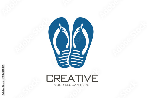 Tropical Beach Sandal Logo Design. Cool Slipper Logo Design
