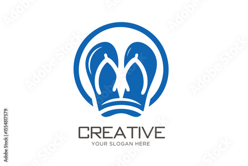 Minimal Beach Slipper Logo Design. Beach Sandal Logo Design.