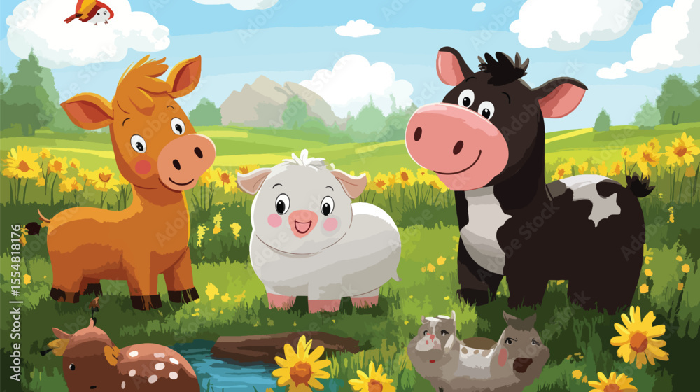 Naklejka premium Vector Artwork of Farm Animal Friends