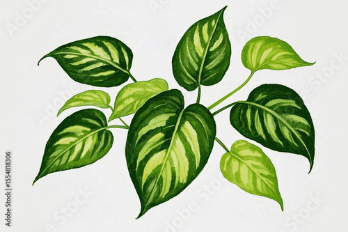 Prosperous Green Wash Auspicious plants Devil's Ivy isolated watercolor vector illustration svg