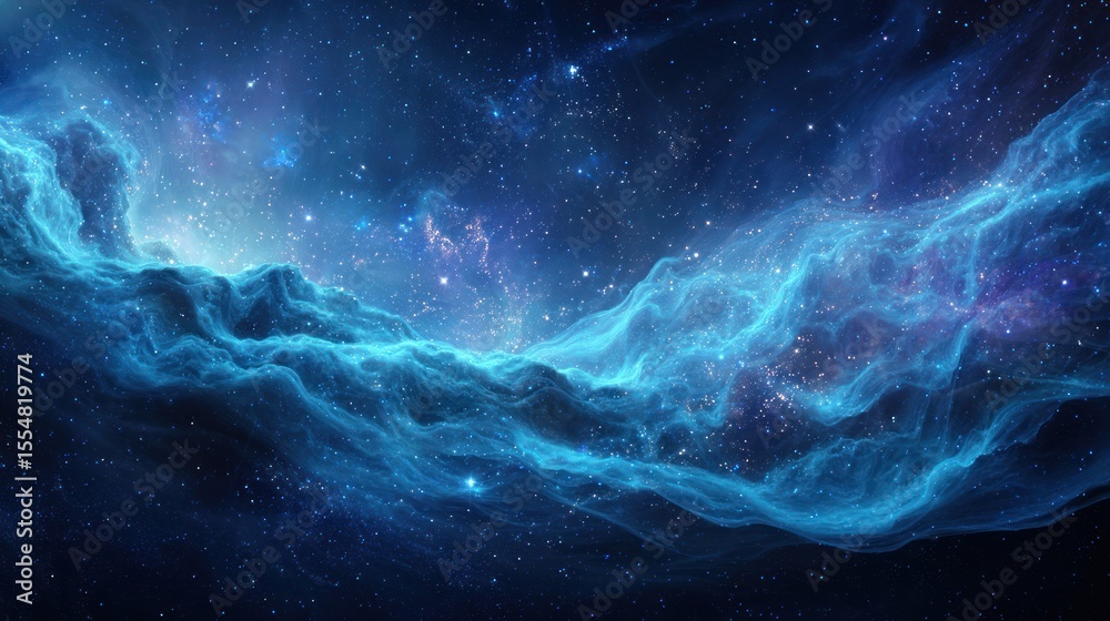 Fototapeta premium A nebula in space with blue and white colors and many stars.
