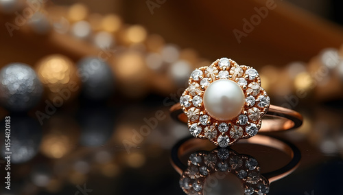 Elegant Gold Ring with Pearl and Diamond Accents