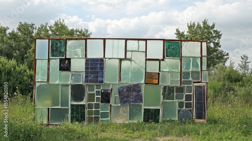 Mosaic wall of glass and tiles