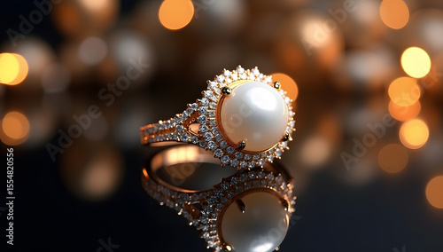 Elegant Gold Ring with Pearl and Diamond Accents