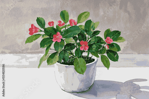 Crimson Resilience Auspicious plants Crown of Thorns isolated watercolor vector illustration svg