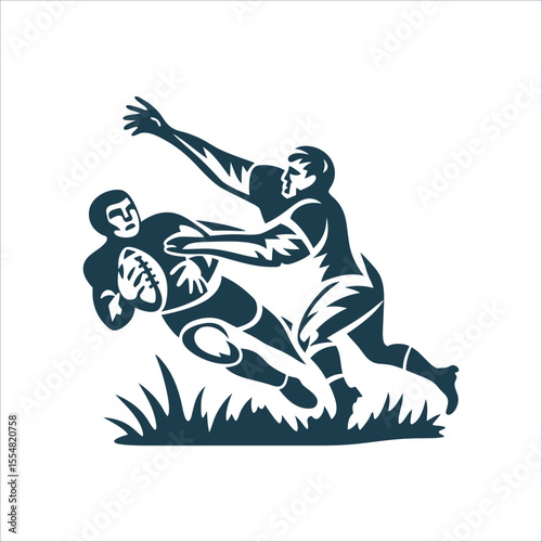 Rugby Player Fending Off Opponent Illustration Handoff Fend Player pushing away an opponent