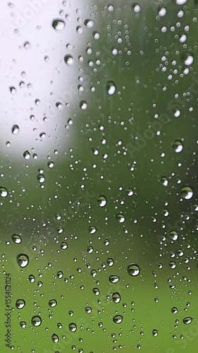 窓についた雨粒（雨音あり）
