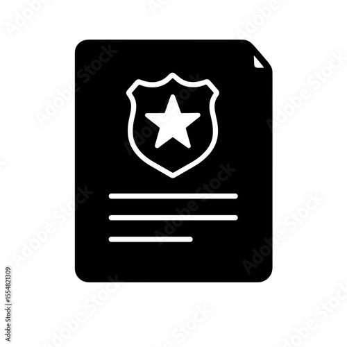 Police report document icon with badge representing law enforcement file – filled version