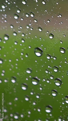 窓についた雨粒（雨音あり）
