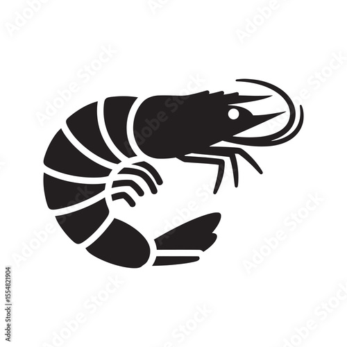Shrimp seafood icon for restaurant menu and grocery store fresh prawn for cooking delicious meal and gourmet dish culinary ingredient for dinner vector solid glyph icon