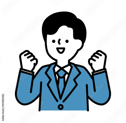 ガッツポーズをして喜ぶスーツのビジネスパーソンの男性のベクターイラスト