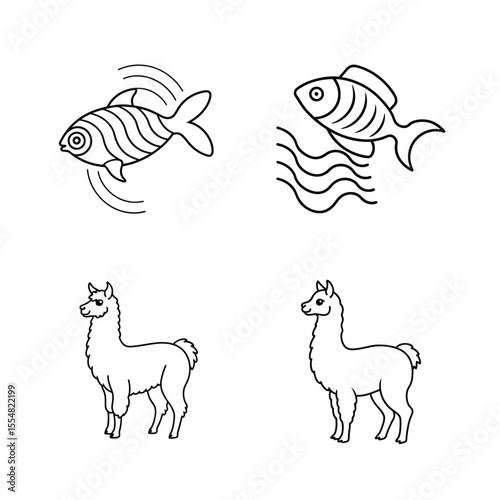 Fish llamas line art