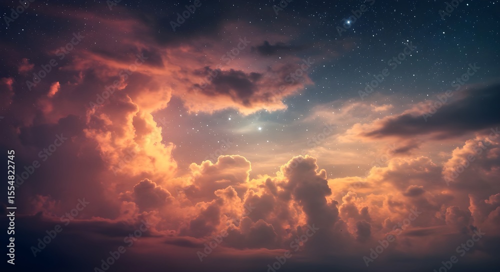 Obraz premium Night sky, Stars, Clouds, Starry Night Sky with Dramatic Clouds