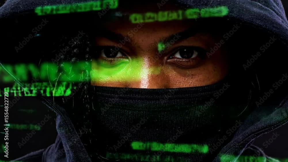Person with digital code facemask