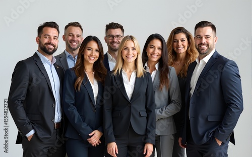 Smart and impeccable-looking diverse group of businesspeople posing confidently for a professional team photo. High quality