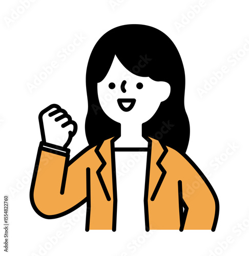 ガッツポーズをする笑顔のビジネスパーソンの女性のベクターイラスト