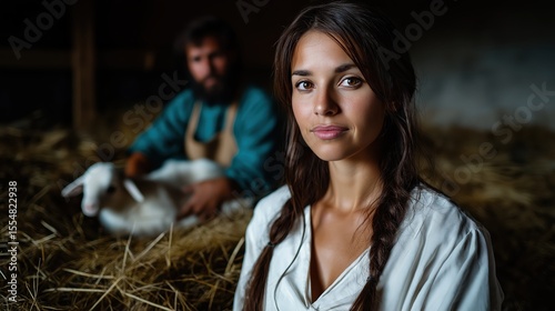 Jacob and Rachel together in a tender biblical moment, symbolizing true love, faith, and devotion in the Old Testament