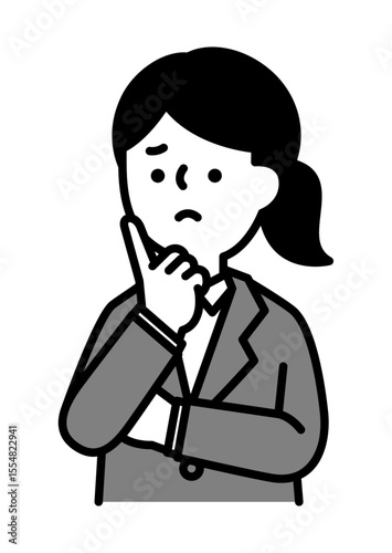 腕を組んで困り顔のビジネスパーソンの女性のベクターイラスト