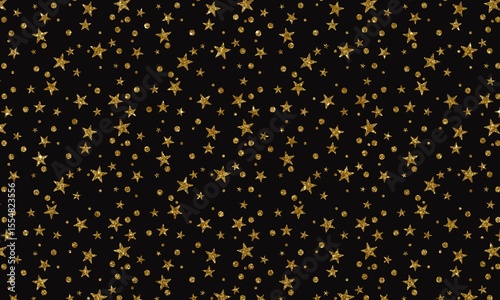 Gold Stars and Dots Pattern on Black Background –  Festive Glitter Design
